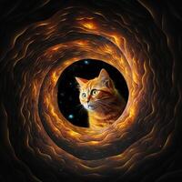 cat staring into a black hole in space illustration photo