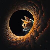 cat staring into a black hole in space illustration photo