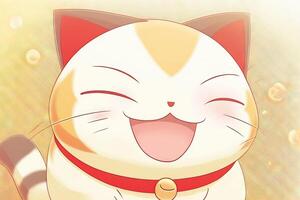 ANime smiling cat with happy expression illustration photo