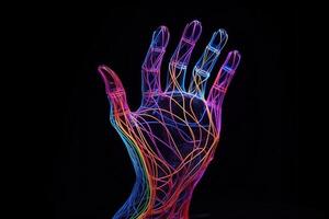 artificial hand open palm with colorful strings illustration photo