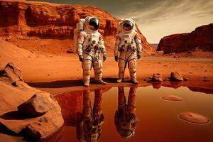 astronauts discover water on planet mars illustration photo