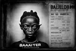 black Humanoid Alien Identification Plate in front of Police Lineup or Mugshot illustration photo