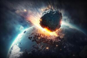 Asteroid Impact On Earth - Meteor In Collision coming from space illustration photo