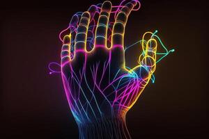 artificial hand open palm with colorful strings illustration photo