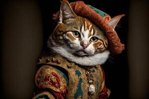 Arlecchino italian costume Harlequin cat illustration photo