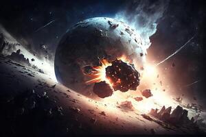 asteroide impacto en tierra - meteorito en colisión viniendo desde espacio ilustración generativo ai foto