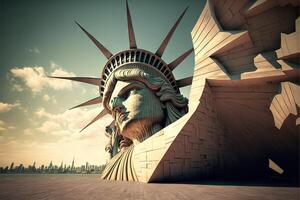 gaudi version of liberty statue buildings in new york city illustration photo