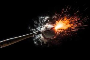 detail of baseball bat striking ball in explosion illustration photo