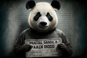 Panda criminal. Police banner. Arrest photo. Police placard, Police mugshot, lineup photo