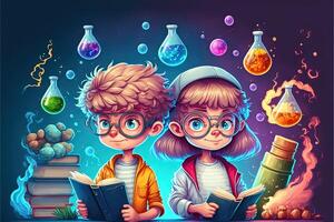 children playing as scientist illustration photo