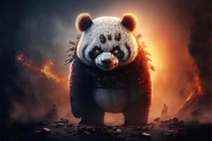 evil bad panda on fire illustration photo