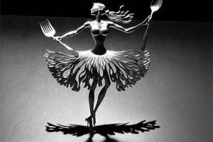 Steel fork made Dancing ballerinat iron figurine illustration photo