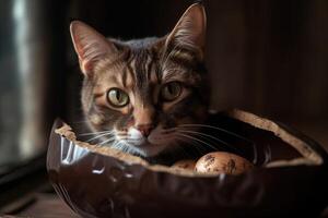 cat inside chocolate easter egg illustration photo