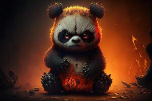 mal malo panda en fuego ilustración generativo ai foto