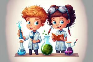 children playing as scientist illustration photo