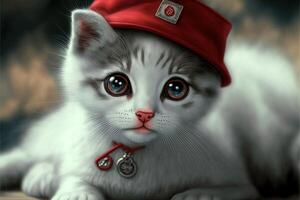 Cat as lovely nurse wearing uniform and hat illustration photo