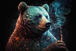 Bear Animal smoking ganja weed illustration photo