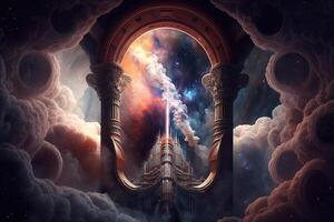 pipe organ in deep space nebula illustration photo