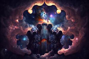 pipe organ in deep space nebula illustration photo