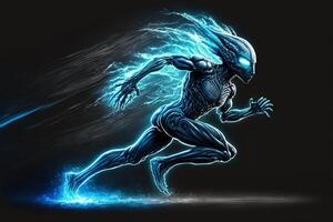 Blue Alien running at lightspeed illustration photo