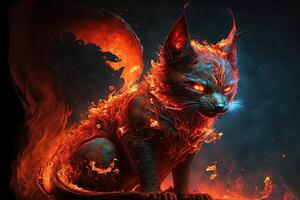 Cat red flaming dragon illustration photo