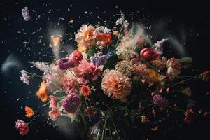 flowers exploding on black background illustration photo