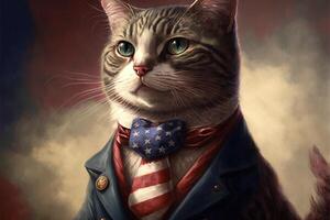 Patriotic american cat with usa star and stripes flag colors illustration photo