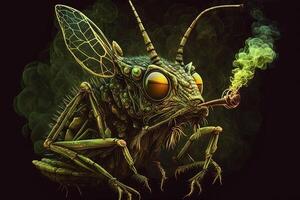 grande insecto animal de fumar marihuana hierba ilustración generativo ai foto