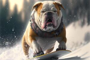 Dog snowboarder fills with joy from fast ride photo