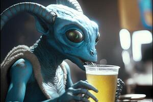 alien drinking a beer photo