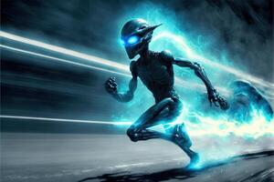 Blue Alien running at lightspeed illustration photo