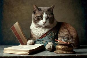 Plato Cat as famous historic character illustration photo