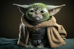 Cat jedi master illustration photo