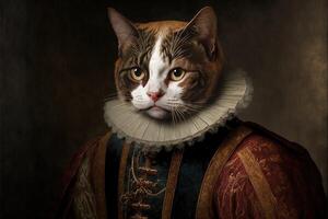 gato como Guillermo Shakespeare ilustración generativo ai foto