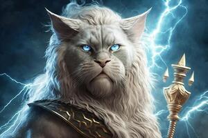 Zeus Júpiter como gato griego Dios ilustración generativo ai foto