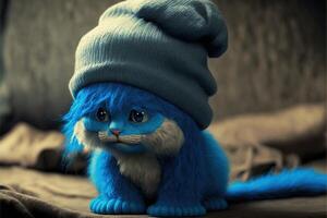 Cat as smurf charachter illustration photo