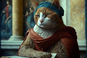 homer greek poet Cat as famous historic character illustration photo