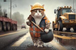 la carretera trabajador gato trabajando trabajo profesión ilustración generativo ai foto