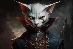 Cat as Dracula vampire bat famous historical character portrait illustration photo