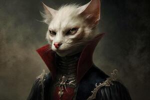 Cat as Dracula vampire bat famous historical character portrait illustration photo