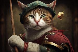 Cat as William Tell famous historical character portrait illustration photo