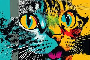 cute cat kitten in colorful pop art illustration photo