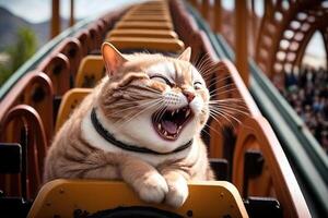 cat riding a roller coaster illustration photo