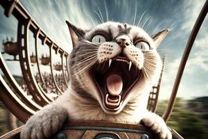 cat riding a roller coaster illustration photo