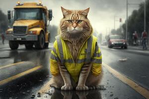 la carretera trabajador gato trabajando trabajo profesión ilustración generativo ai foto