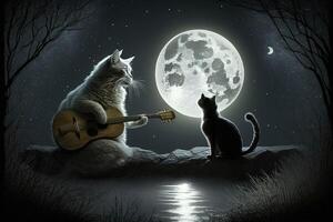Cat Moonlight serenade illustration photo