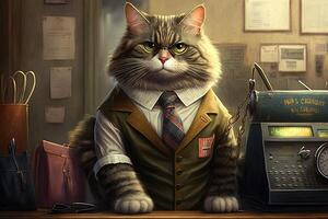 Cat as salesperson sales job formal dress suit sellingl character portrait illustration photo