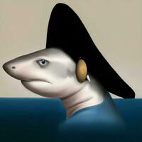 shark with a pearl earring Johannes Vermeer style illustration photo