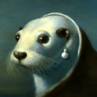 sea otter with a pearl earring Johannes Vermeer style illustration photo