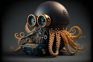 Octopus secret agent using many gadgets with tentacles photo